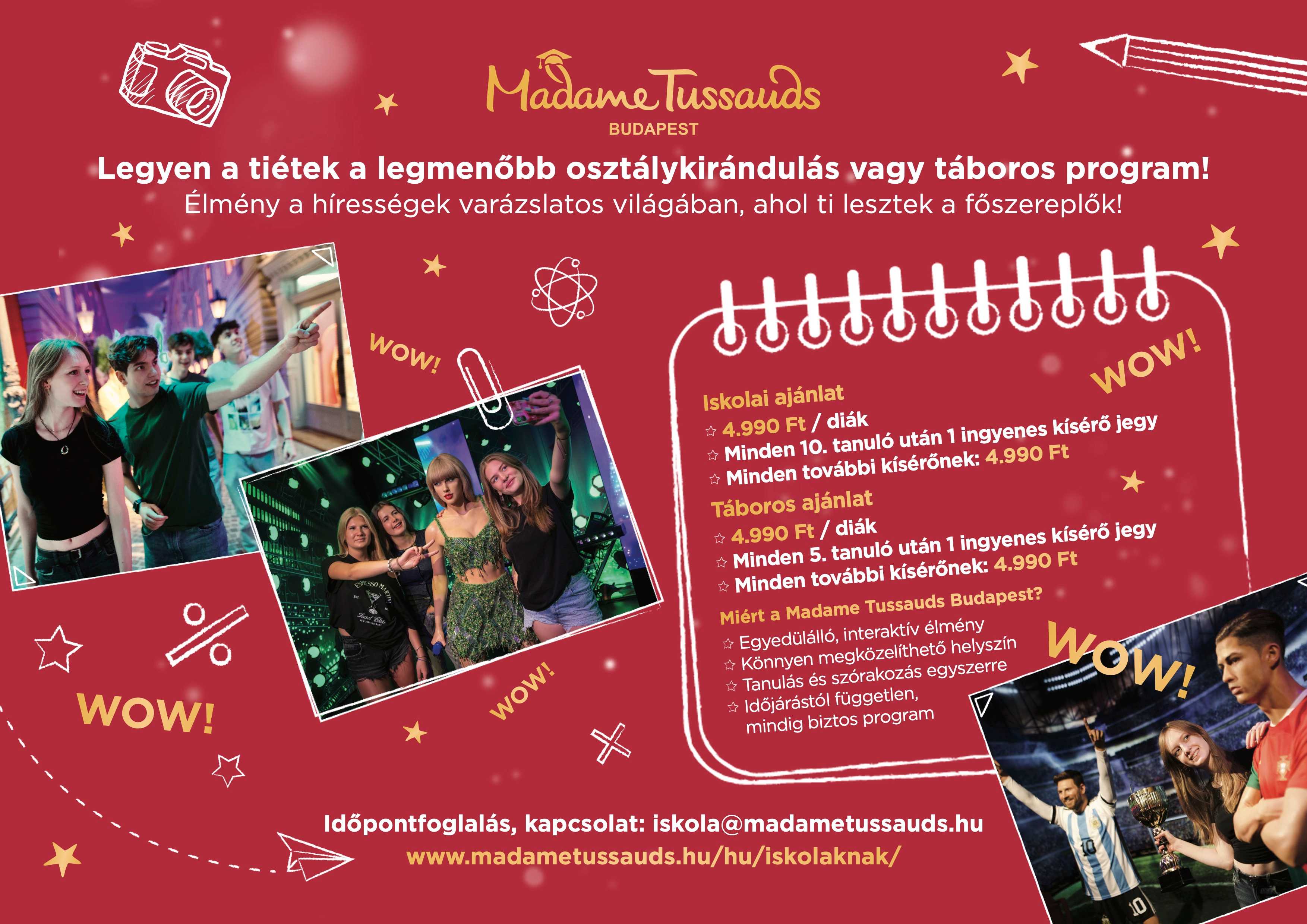 Madame Tussauds Budapest iskolás ajánlatai